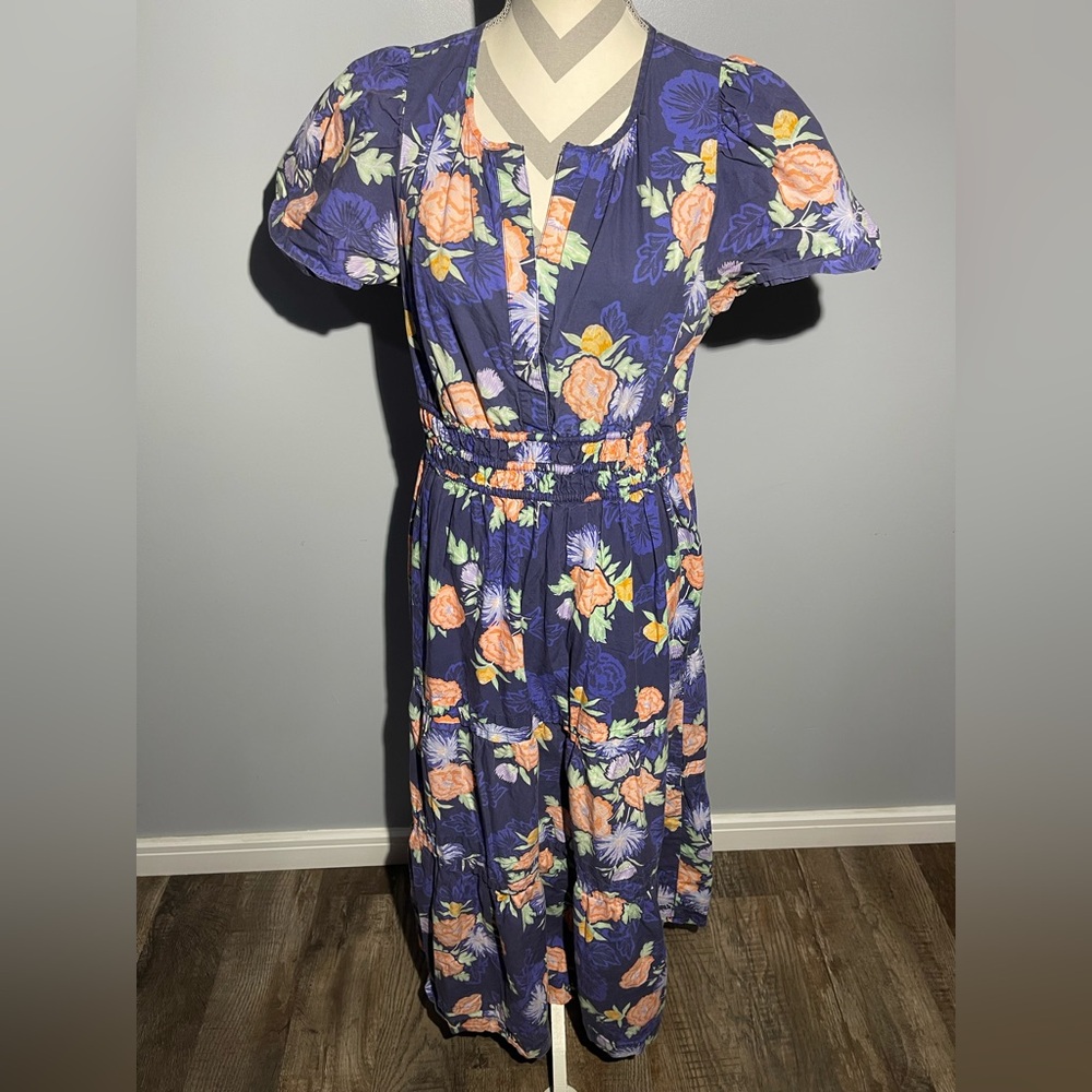 Anthropologie Maeve Blue and Orange Floral Dress